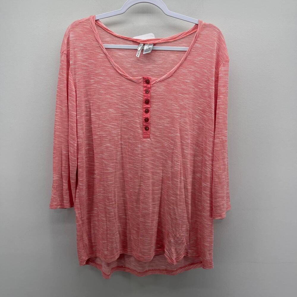 BKE Core Coral‎ White Heathered Henley Top